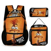 WUDJCVPA Inside Out 2 3 Piece Backpack Set Anime Casual Daypack with Lunch Bag Outdoor Travel Large Capacity Bags
