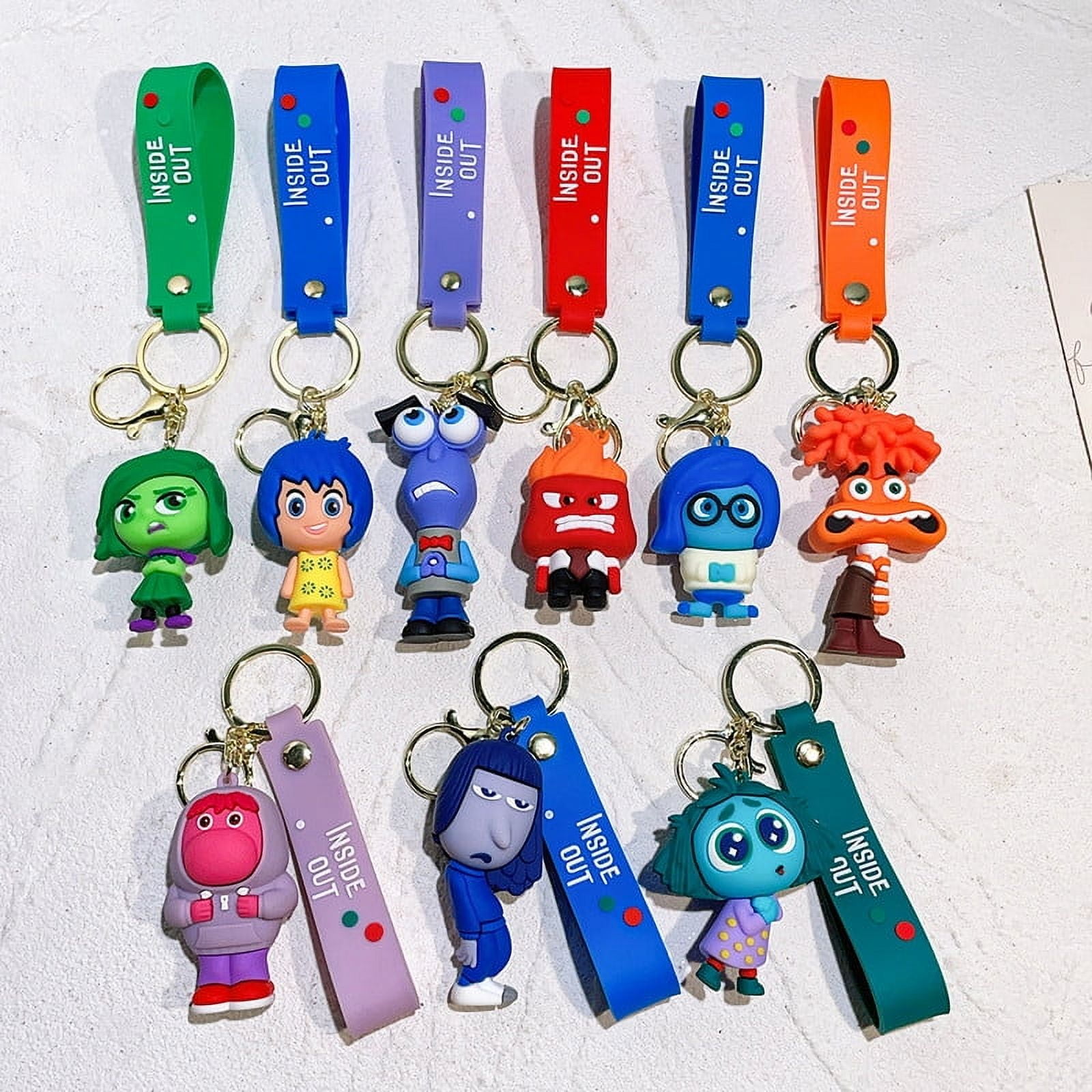 ESMEIL Inside Out 2 9pc Car Keys Keychain Inside Out Two Figures Dolls Key Chain Anxiety KeyChains Ring Bag Charms Bag ornaments For Women Men
