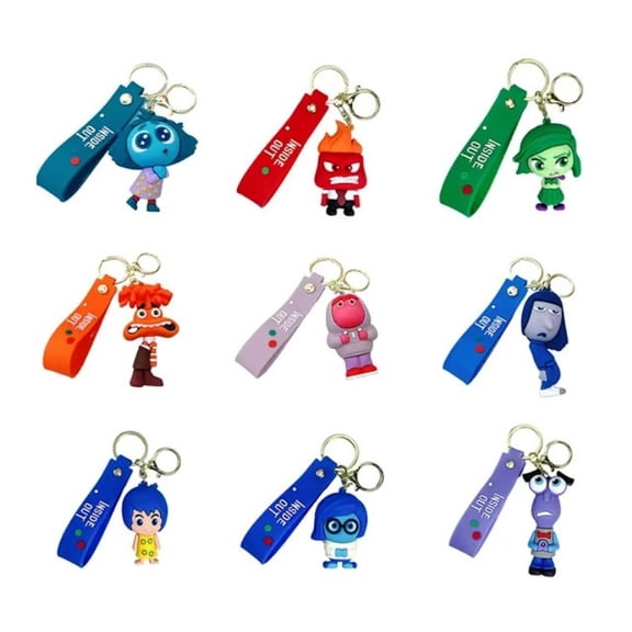 Inside Out Cartoon Silicone 3D Charm Keychain Keyring Set of 9 Characters
