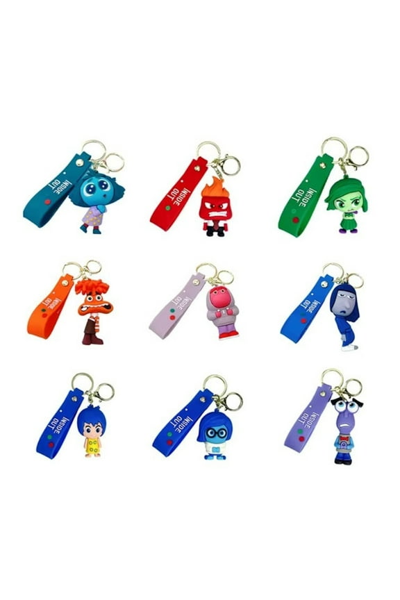 Inside Out Cartoon Silicone 3D Charm Keychain Keyring Set of 9 Characters
