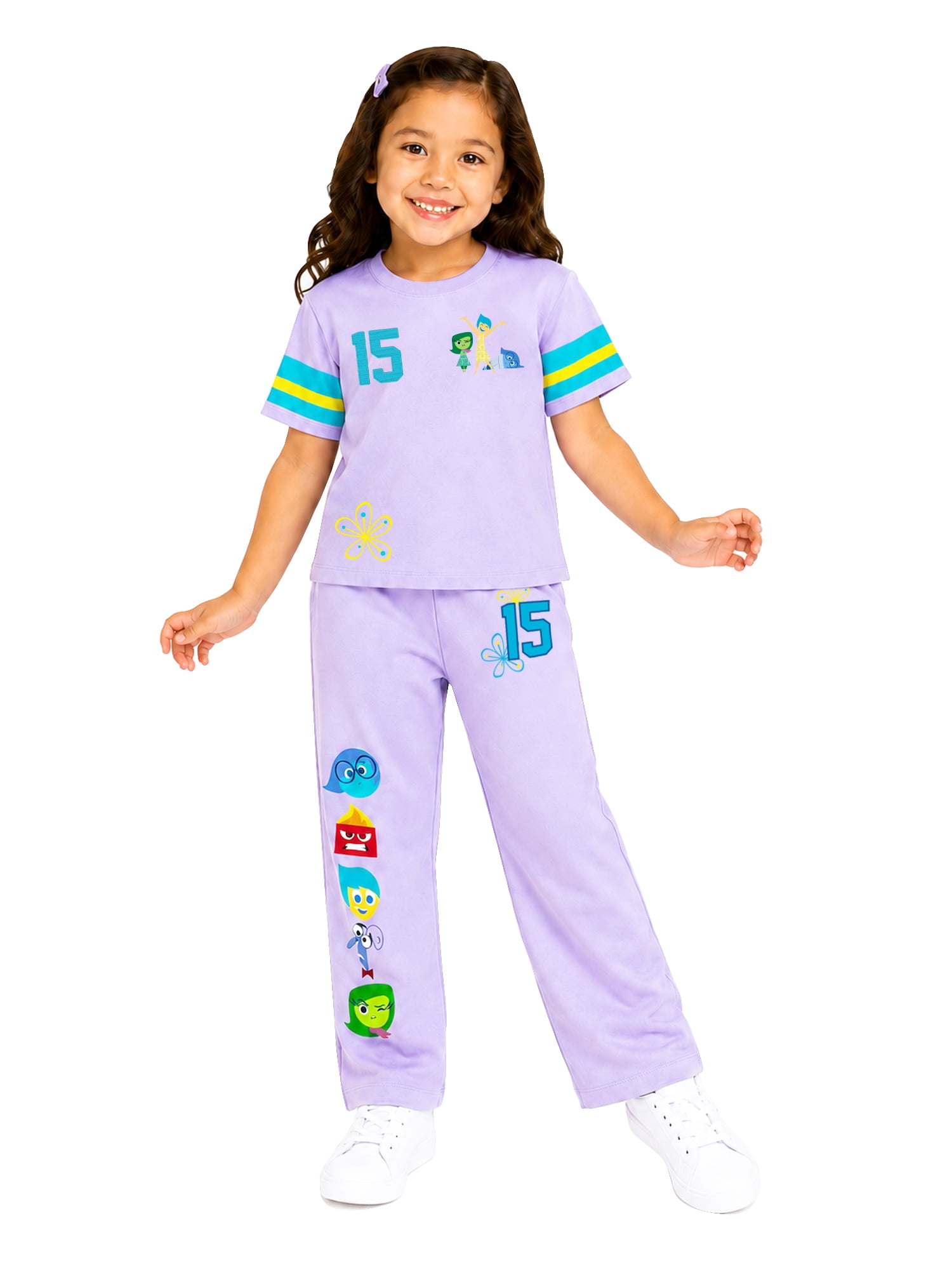 Inside Out Girls' Athletic Front & Back T-shirt with Embroidery & Straight Leg Fleece Pants, 2-Piece, Sizes 4-16