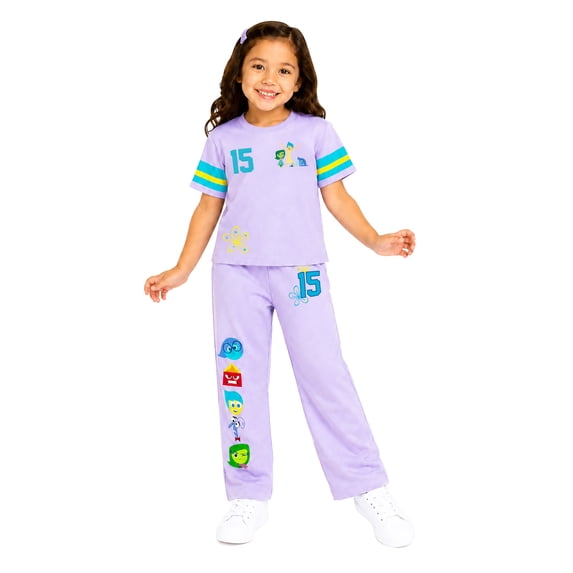 Inside Out Girls' Athletic Front & Back T-shirt with Embroidery & Straight Leg Fleece Pants, 2-Piece, Sizes 4-16