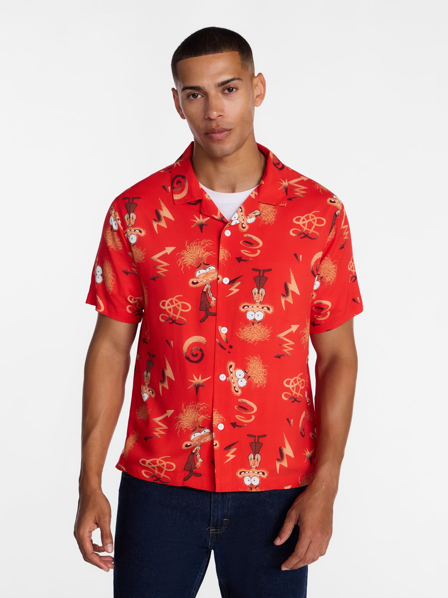 Inside Out Men's and Big Men's Graphic Button Up Shirt with Short Sleeves, Sizes S-4XL