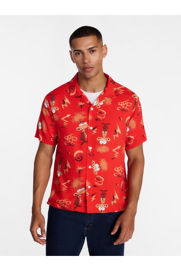 Men's and Big Men's Graphic Button Up Shirt with Short Sleeves, Sizes S-4XL
