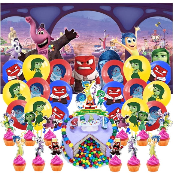 Inside Out Party Supplies Decor Kit Latex Balloons Birthday Cake Topper Banner Backdrop Decorations