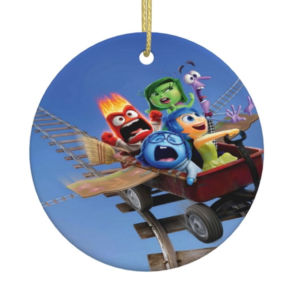 Inside O-u Round Ceramic Pendant Christmas Decoration Holiday with Gold Wire Rope