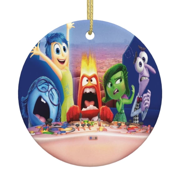 Inside O-u Round Ceramic Pendant Christmas Decoration Holiday with Gold Wire Rope