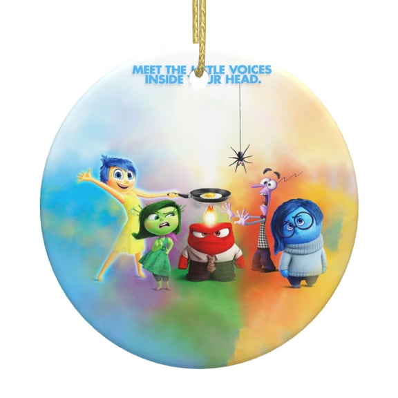 Inside O-u Round Ceramic Pendant Christmas Decoration Holiday with Gold Wire Rope