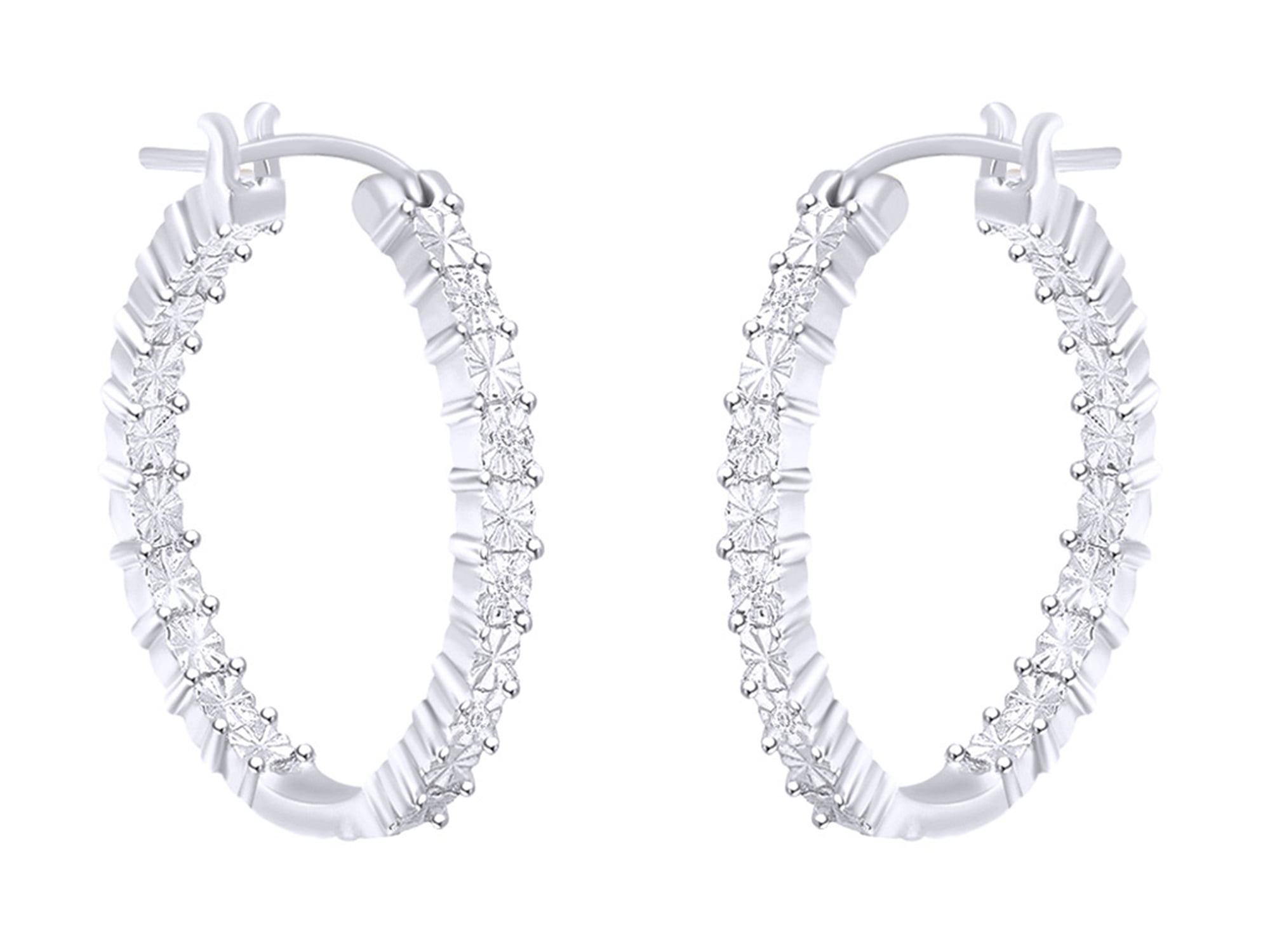 Inside Outside Hoop Huggies Earrings For Women Natural Diamond Accent