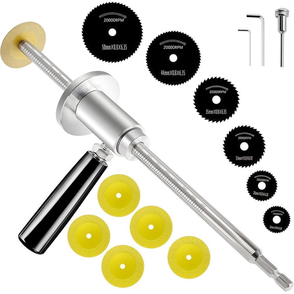 Inside PVC Pipe Cutter, 7" Adjustable Cutting Depth for 1-1/2" to 8" Pipes, w/6 Diamond Cutting Wheels & Saw Tooth Blades & Handle, 1/4" Hex Shank Pvc Cutter Tool for Drills