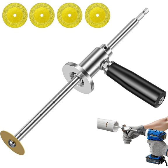 Inside Pipe Cutter for PVC Pipe Cutter, with Handle and 4 Diamond Grit Cutting Wheel, 7 Inch Adjustable Cutting Depth, 1/4in Hex Shank Fit, Pipe Cutter Tool for Impact Drivers