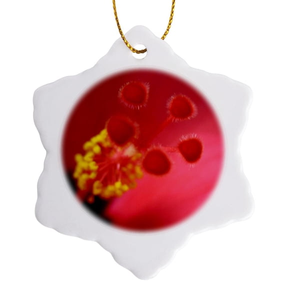 3drose, Inside the Pink Hibiscus 1, 3 inch Snowflake Porcelain Ornament