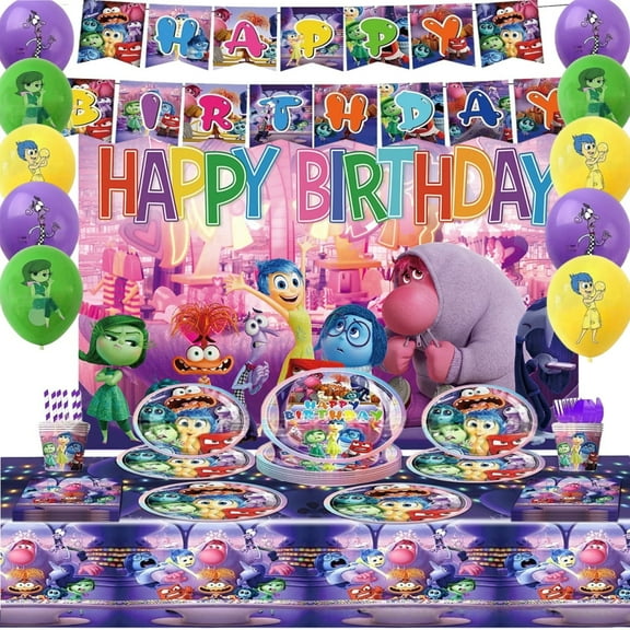Inside Out Theme Party Decorations Tableware Set , 125PCS Inside Out Birthday Plates and Cups Napkins Tablecloth Inside Out Birthday Decorations Tableware