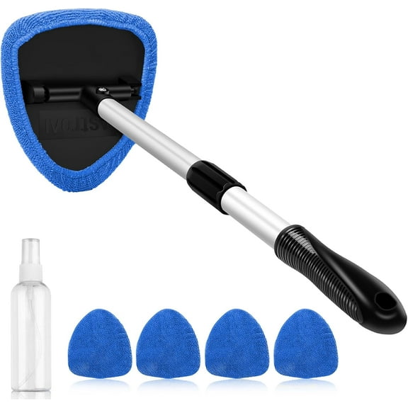 Inside Windshield Cleaning Tool with Extendable Handle & 4 Microfiber Pads - 15.9-21 Inch Interior/Exterior Car Window Cleaner for Home and Office Use