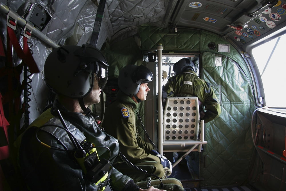 Inside a CH-46 Sea Knight helicopter of the Swedish Air Force Canvas Art - Daniel KarlssonStocktrek Images (18 x 12)
