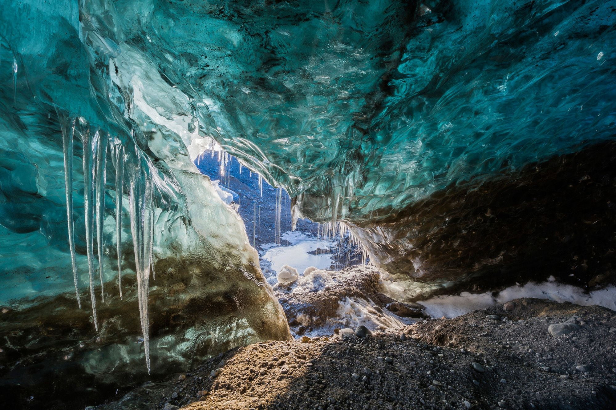 Inside glacial ice cave Svinafellsjokull Iceland Canvas Art - Panoramic Images (27 x 9)
