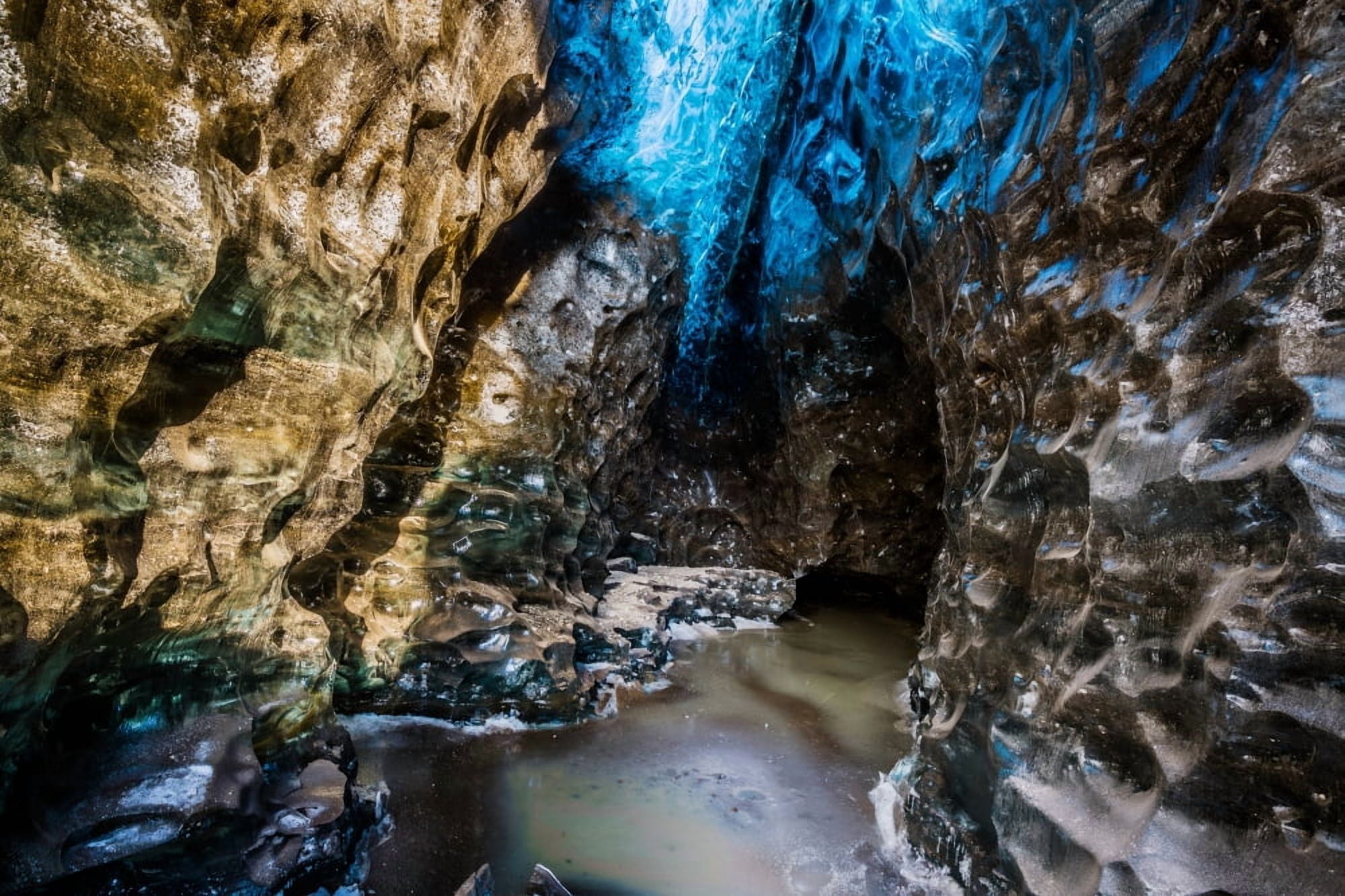 Inside glacial ice cave Svinafellsjokull Iceland Canvas Art - Panoramic Images (36 x 12)