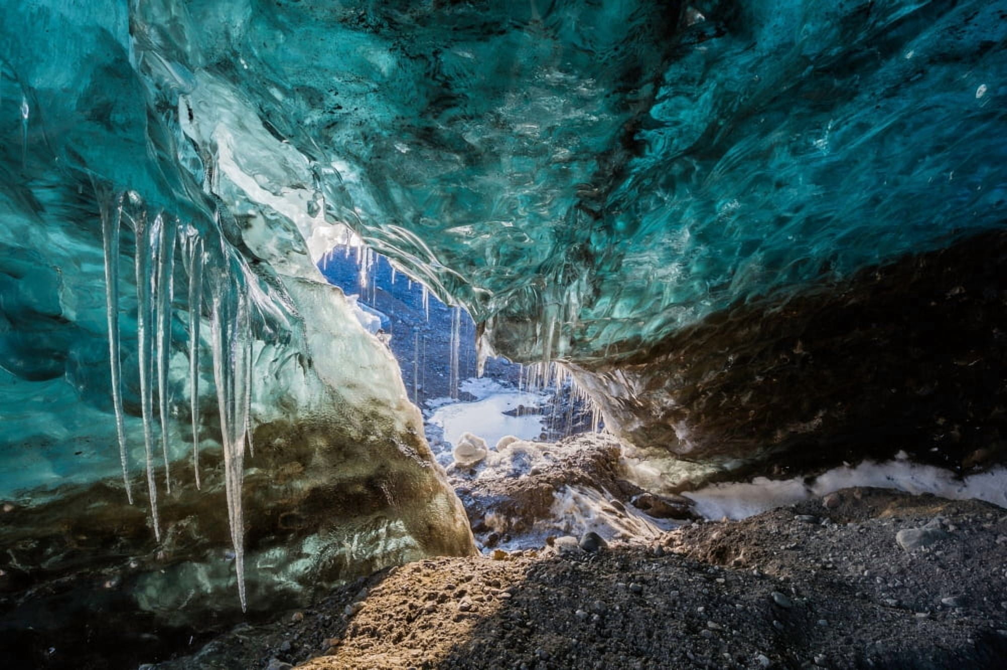 Inside glacial ice cave Svinafellsjokull Iceland Canvas Art - Panoramic Images (36 x 12)