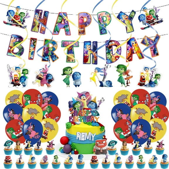 Inside out 2 Birthday Party Decorations Inside Birthday Balloons,Banner,Cupcake Toppers,Hanging Swirls Birthday Party Supplies