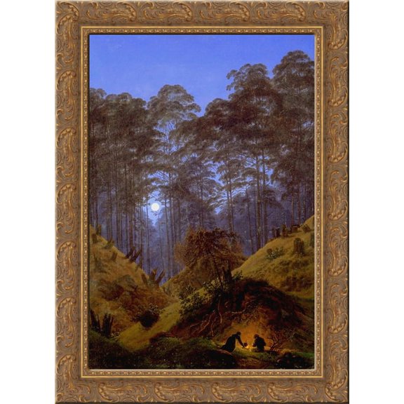 Inside the Forest under the moonlight 24x18 Gold Ornate Wood Framed Canvas Art by Caspar David Friedrich