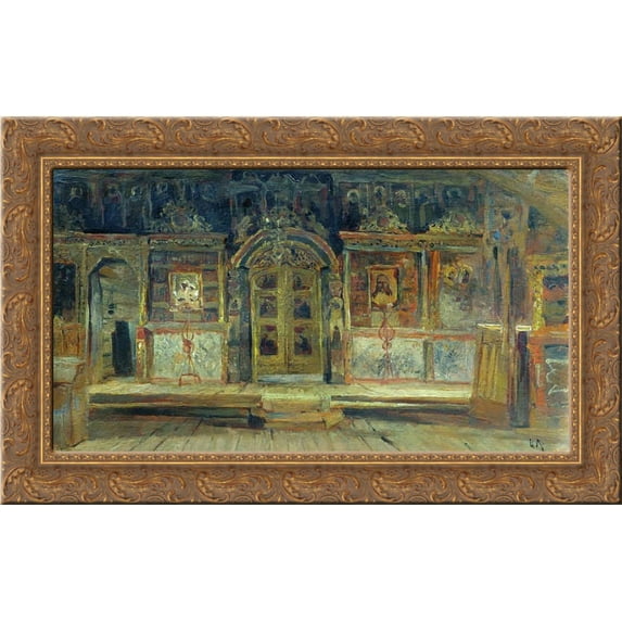 Inside the Peter and Paul Church in Plyos 24x16 Gold Ornate Wood Framed Canvas Art by Isaac Levitan