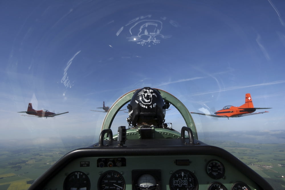Inside the Pilatus PC-7 turboprop trainer of the Swiss Air Force display team Canvas Art - Daniel KarlssonStocktrek Images (35 x 24)