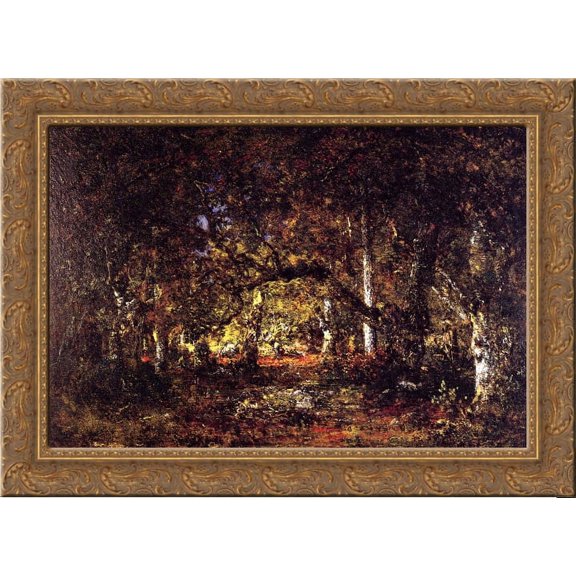 Inside the forest 24x18 Gold Ornate Wood Framed Canvas Art by Theodore Rousseau