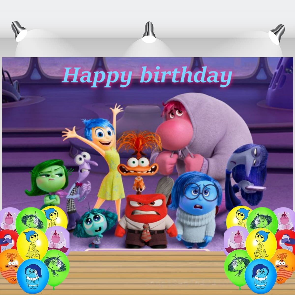 Inside Out themed birthday anime background banner, birthday party ...