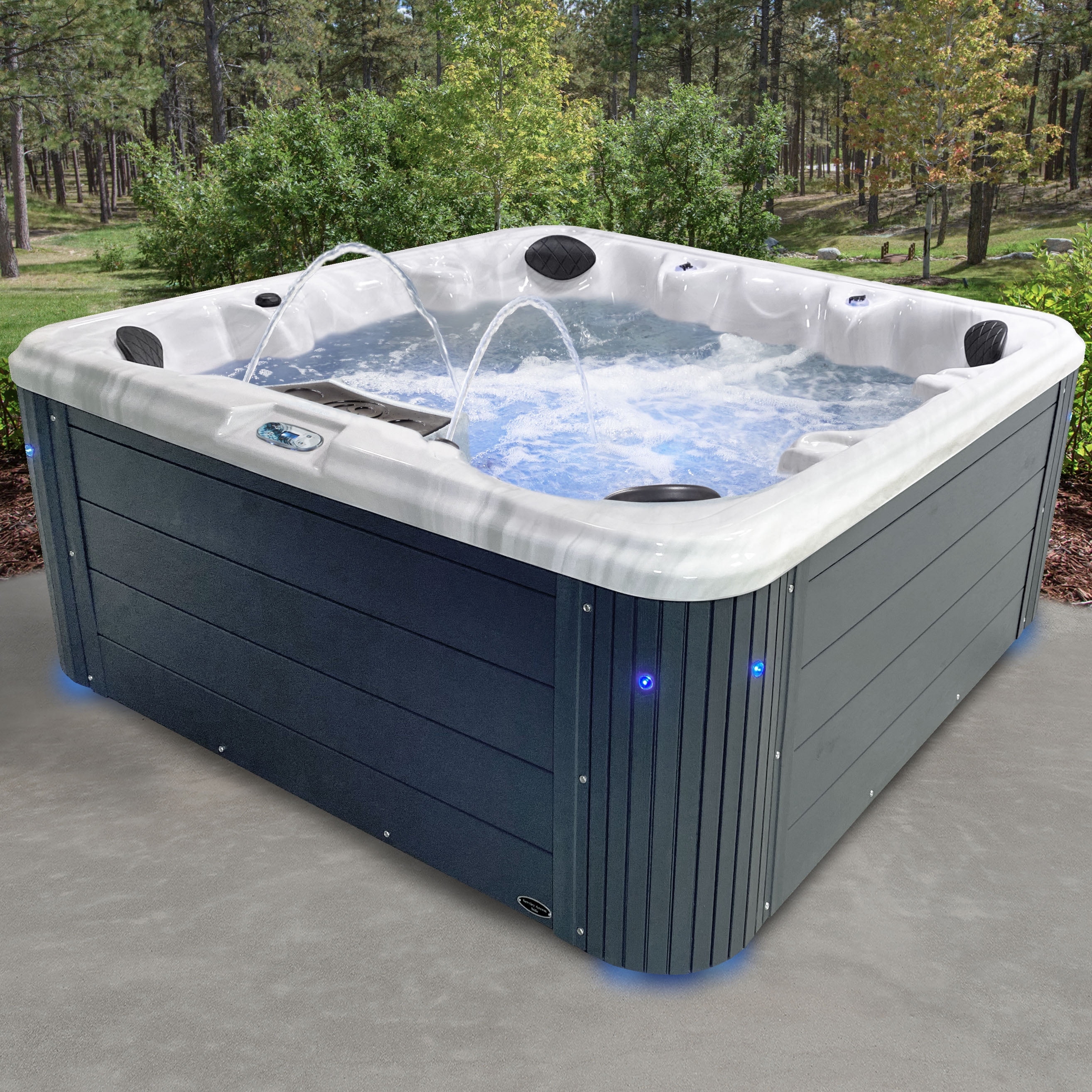 Gray 7-Person Square Polyethylene Hot Tub with 34 Jets