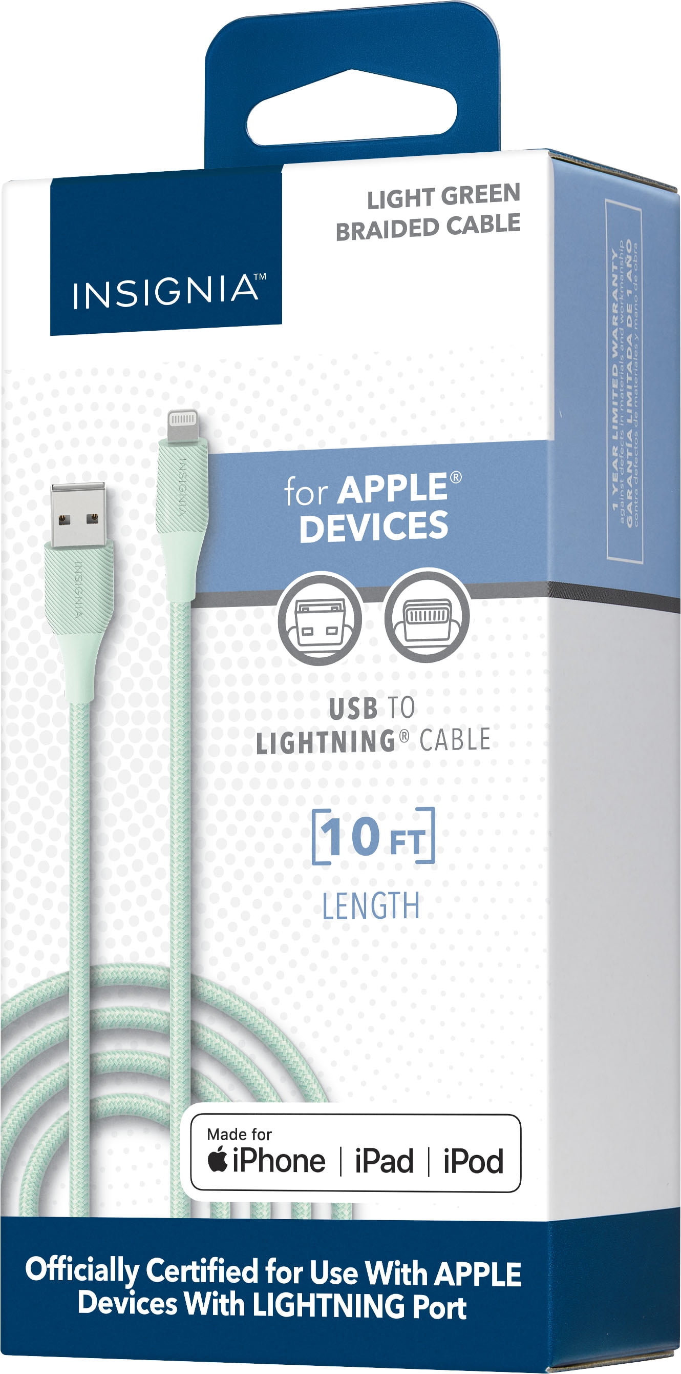 Insignia - 10' Lightning to USB Charge-and-Sync Cable - Green