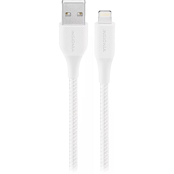 Insignia 4 ft. Lightning to USB Charge-and-Sync Braided Cable - Moon Gray White, MFi Certified