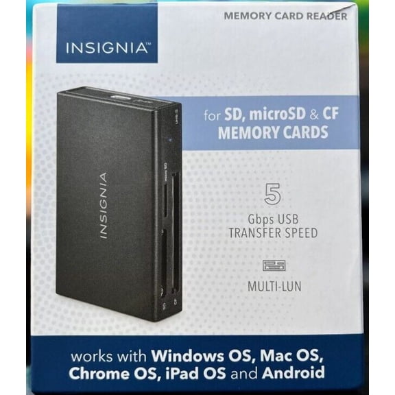Insignia- USB-C to SD, microSD and CompactFlash Memory Card Reader - Black