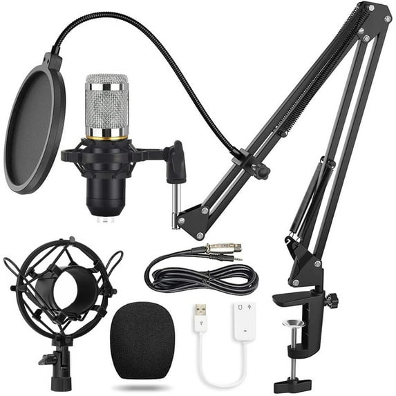 Insma Condenser Microphone Bundle BM-800 Studio Mic Kit 8Pcs Set with Adjustable Mic Suspension Scissor Arm, Shock Mount and Double-Layer PopFilter for Recording, Voice Over, Streaming, Home Studio