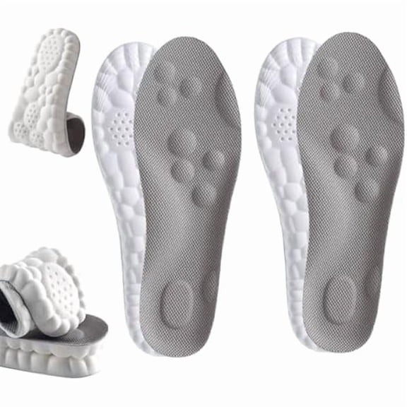 Insoles for Men Women,4D Breathable Memory Foam Cloud Massage Insoles, Enhanced Arch Support & Cushioned Comfort,Relief Foot Pain,Fits All Shoe Types(2 Pairs-Gray, Men 5-6/Women 6.5-7.5)