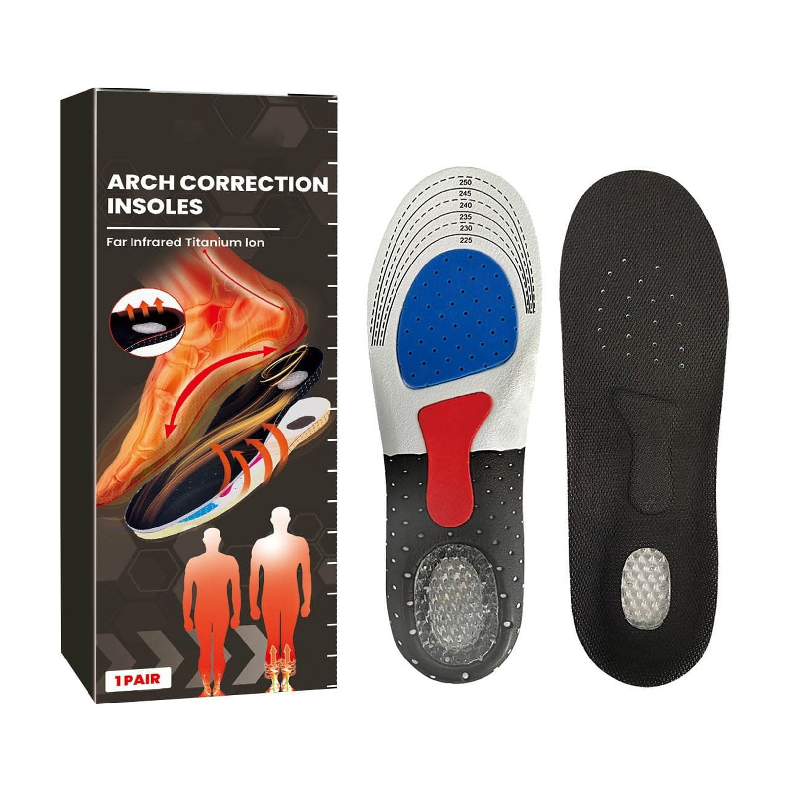 Insoles Men Women Comfort Gel Foot Arch Support Inserts for Low To Flat Heels and Feet Cut To