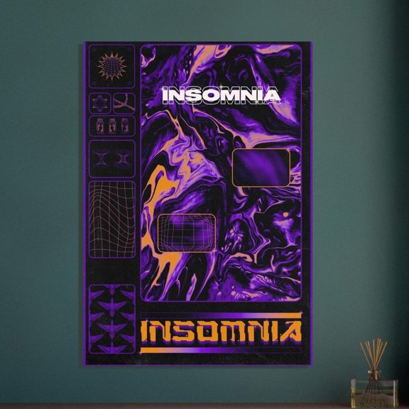 Insomnia Abstract Poster, Y2K Acid Graphics Wall Art, Cyberpunk Liquid Print, Industrial Techno Club Decor Unframed Size 24''x36'' GooGate