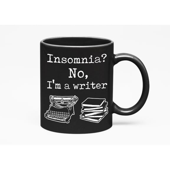 Insomnia Writer or Writing Pens & Pencils Holder Cup, Black 11oz Ceramic Mug