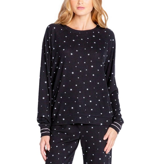 Insomniax Womens Butter Jersey Long Sleeve Crewneck Pajama Top,Black,Medium