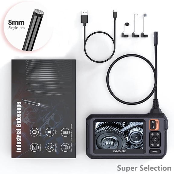 Inspection Camera, 4.3 Inch IPS Screen Borescope With 5m Cable, 1080P HD Waterproof Snake Camera For Car Repair, Plumbing, Pipe, 8 LED Lights, Hook & Magnet Included