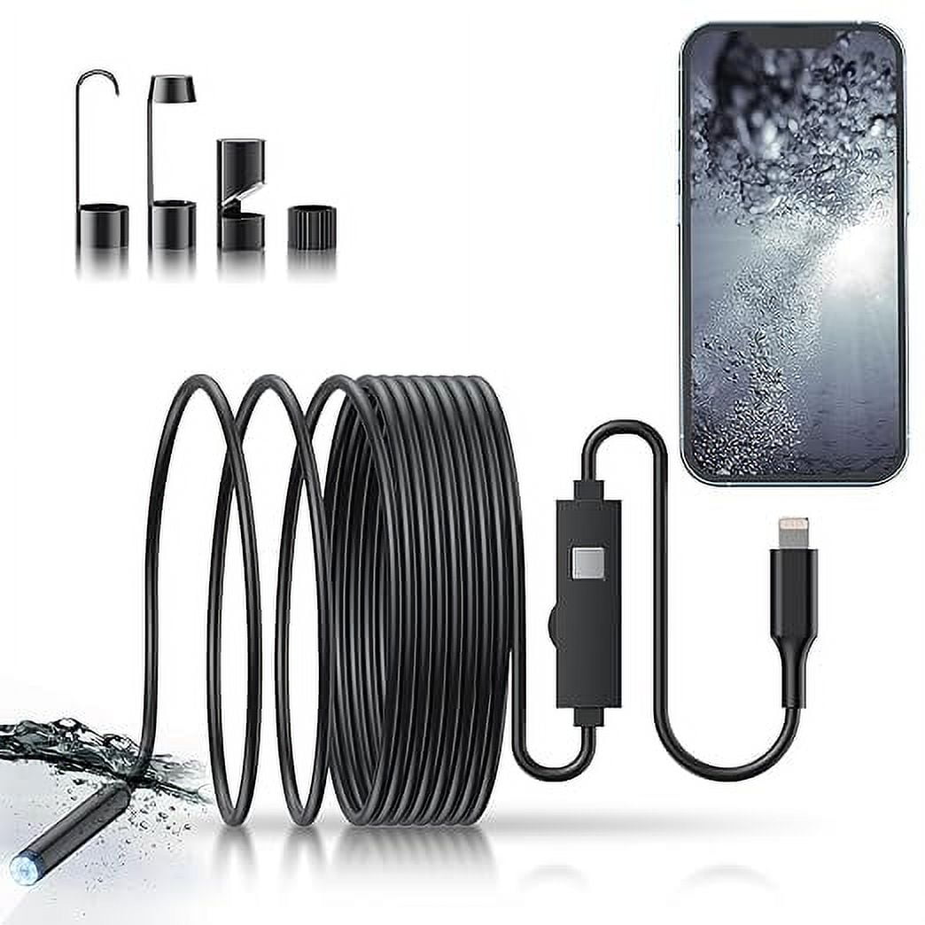 Inspection Camera - Borescope Camera with Light, 1920P HD Orifice Borescope with 8 Lights, Waterproof 16.4 ft (Approx. 4.9 m) Semi-Rigid Cord for Pipe Inspection, Industrial Borescope (Black)