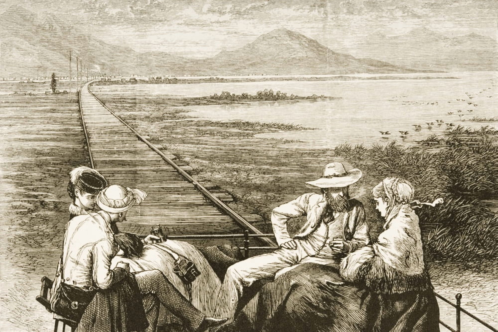 Inspection Car On The Pacific Railway Approaching The Great Salt Lake From American Pictures Drawn With Pen And Pencil By Rev Samuel Manning Circa 1880 Canvas Art - Ken Welsh Design Pics (17 x 11)