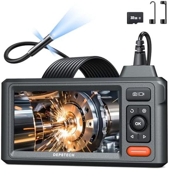 Inspection Endoscope Camera with Lights: 1080P Triple Lens Snake Camera with 5" Screen and 16.5FT Flexible Cable, Waterproof Industrial Borescope Tool for Auto, Wall, Sewer, Pipe, Mechanics