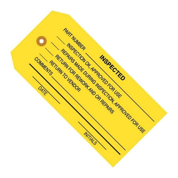 Inspection Tags Inspected Yellow 4 3/4" X 2 3/8" (1000 Per/Case)