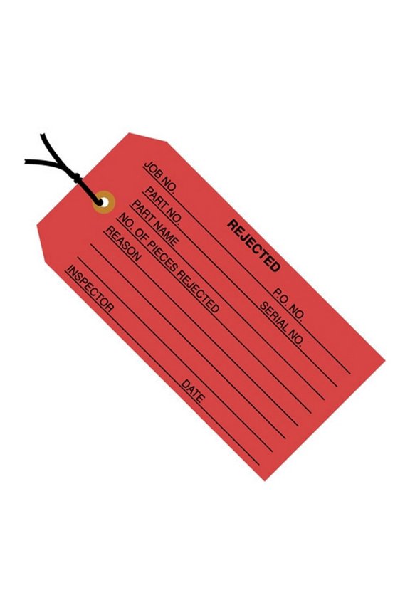 Inspection Tags Pre-Strung, Rejected Red 4 3/4" X 2 3/8" (1000 Per/Case)