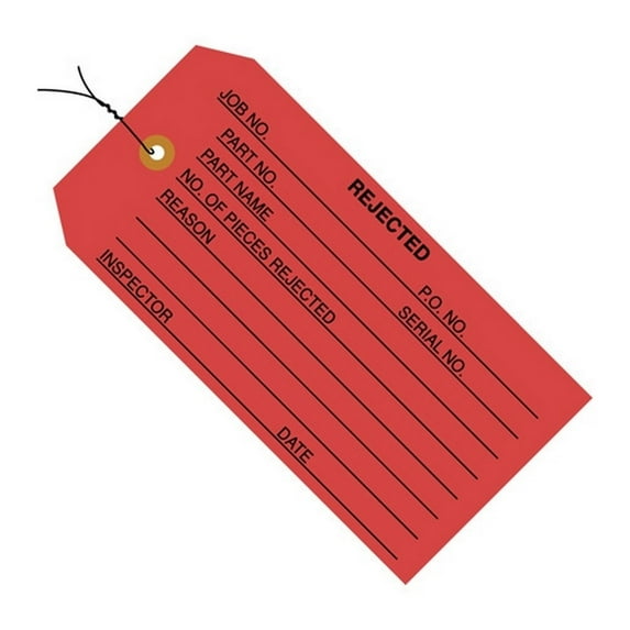 Inspection Tags Pre-Wired, Rejected Red 4 3/4" X 2 3/8" (1000 Per/Case)
