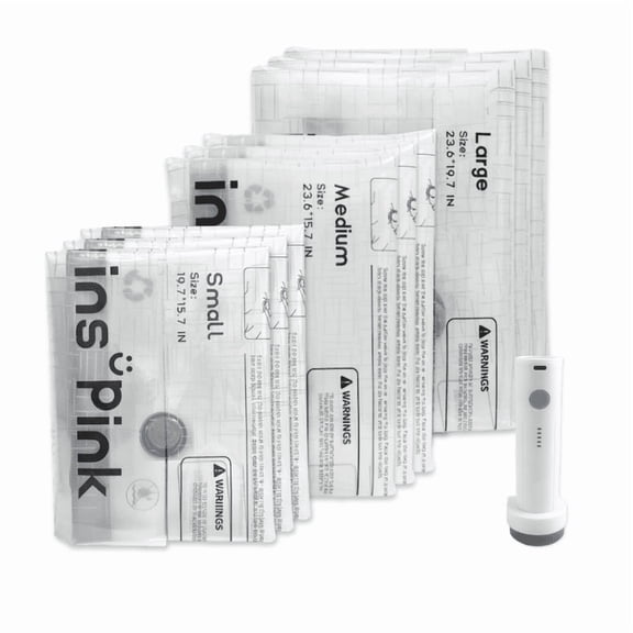 Inspink 9-Pack Cordless Vacuum Compression Bags Set with 25W USB Rechargeable Handheld Pump for Clothes Storage Space Saver Bags Ideal for Carry-On Suitcases Organiser, travel Essential