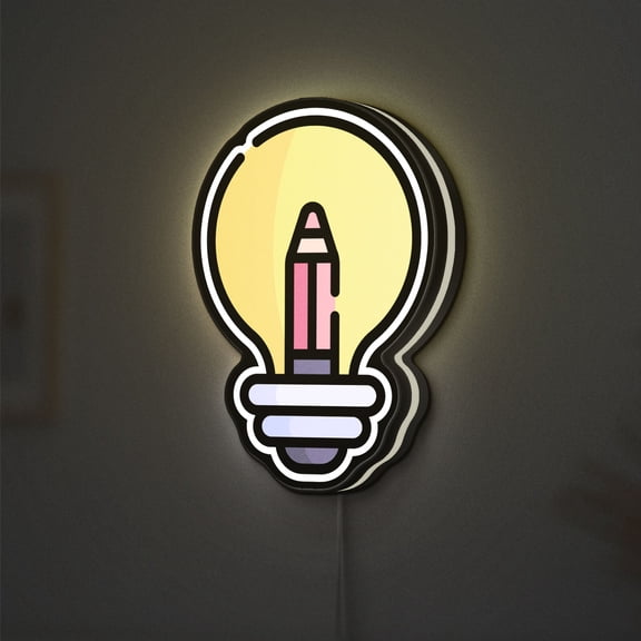 Inspiration 3D Novelty Light Box, Light Bulb and Pencil Wall Art, Creative Workspace Decor (Width 20 inch, 50cm)