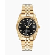 Jacques du Manoir Inspiration Black Dial with Stones, Steel Bracelet Gold Tone