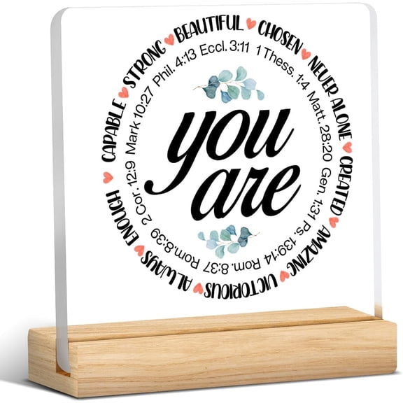 Inspiration Christian Gifts for Man Woman Friend Bible Verse You Are Quotes Clear Desk Decorative Sign Acrylic Plaque With Wooden Stand 4x4 Inch Religious Gift Sign Home Desk Decor