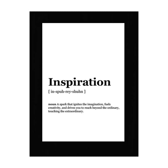 Inspiration Dictionary Definition, Black Frame 9x12 Decorative Wall Plaque With Easel Acrylic Stand | Elegant Minimalist Design | Inspirational Typographic Decoration